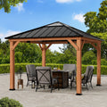 Modern Shade Tranquil Grove 11'x11’Hardtop Gazebo,Cedar Framed Pavilion with Galvanized Steel Roof,Permanent Patio Metal Gazebo for Outdoor Brown