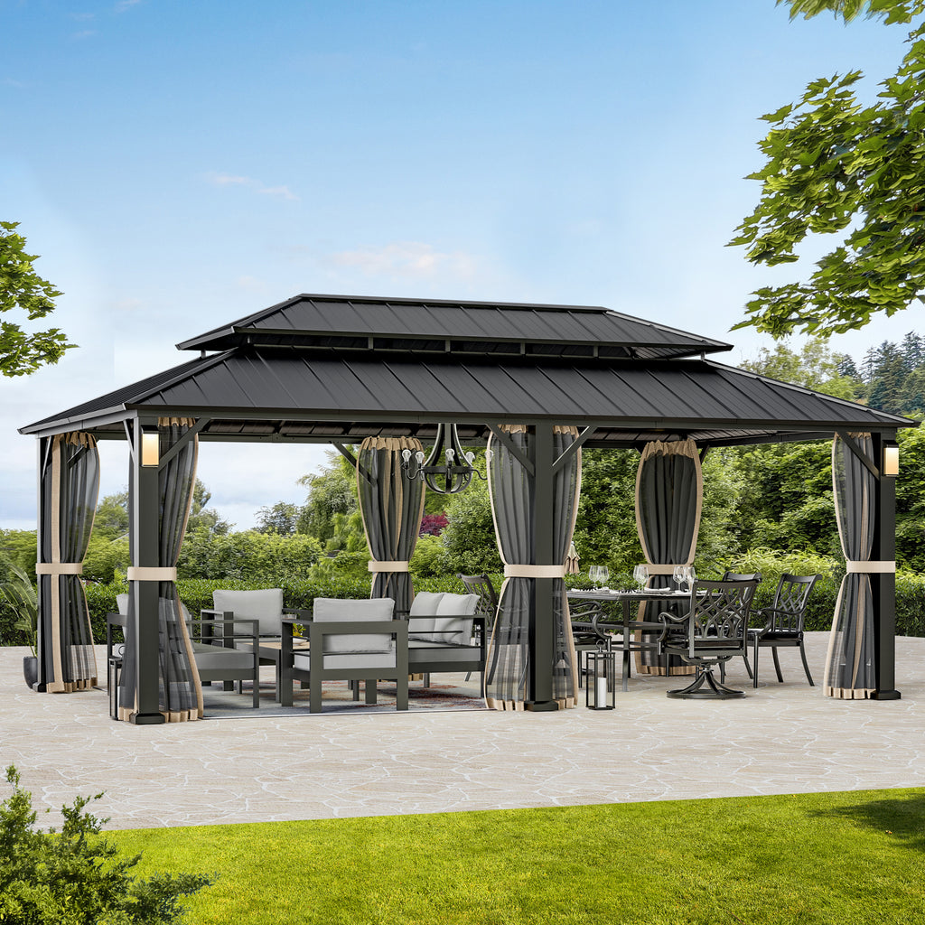 Modern Shade The Horizon 12'x20' Hardtop Outdoor Gazebo with Netting and Ventilation