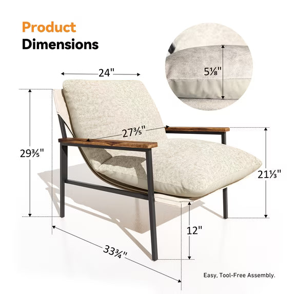 LUNIVO Accent Chair Line Fabric Upholstered Armchair, Reading Club Chair with Pillow for Living Room Bedroom Furniture Beige