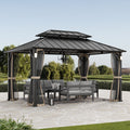 Modern Shade The Horizon Hardtop Gazebo - 10' x 14' Black Double Steel Roof with 4 Solar LED Lights