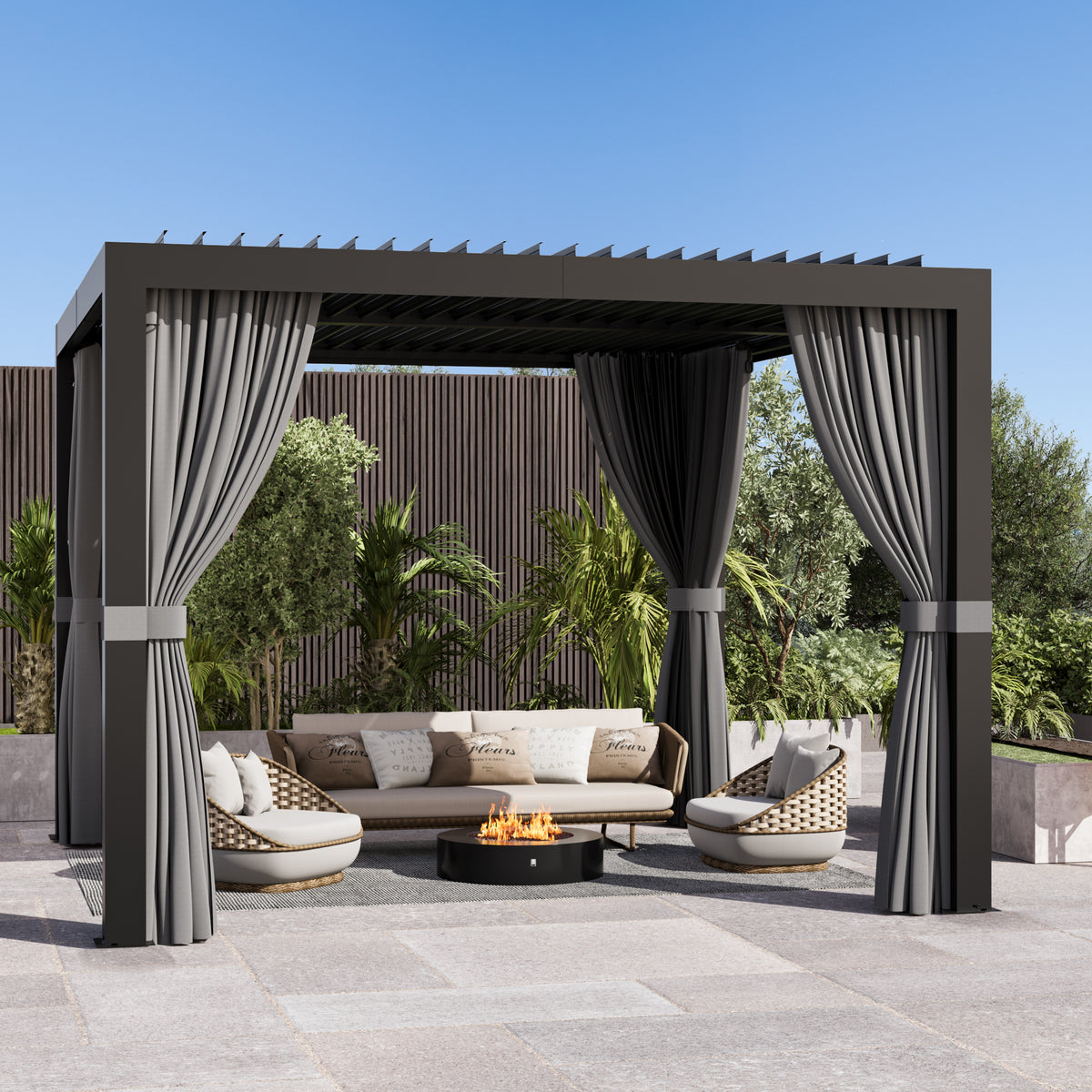 Modern Shade Aurora 10'x10' Louvered Pergola, Adjustable Waterproof Roof with Drainage, Reinforced Frame for Patio & Deck, Black