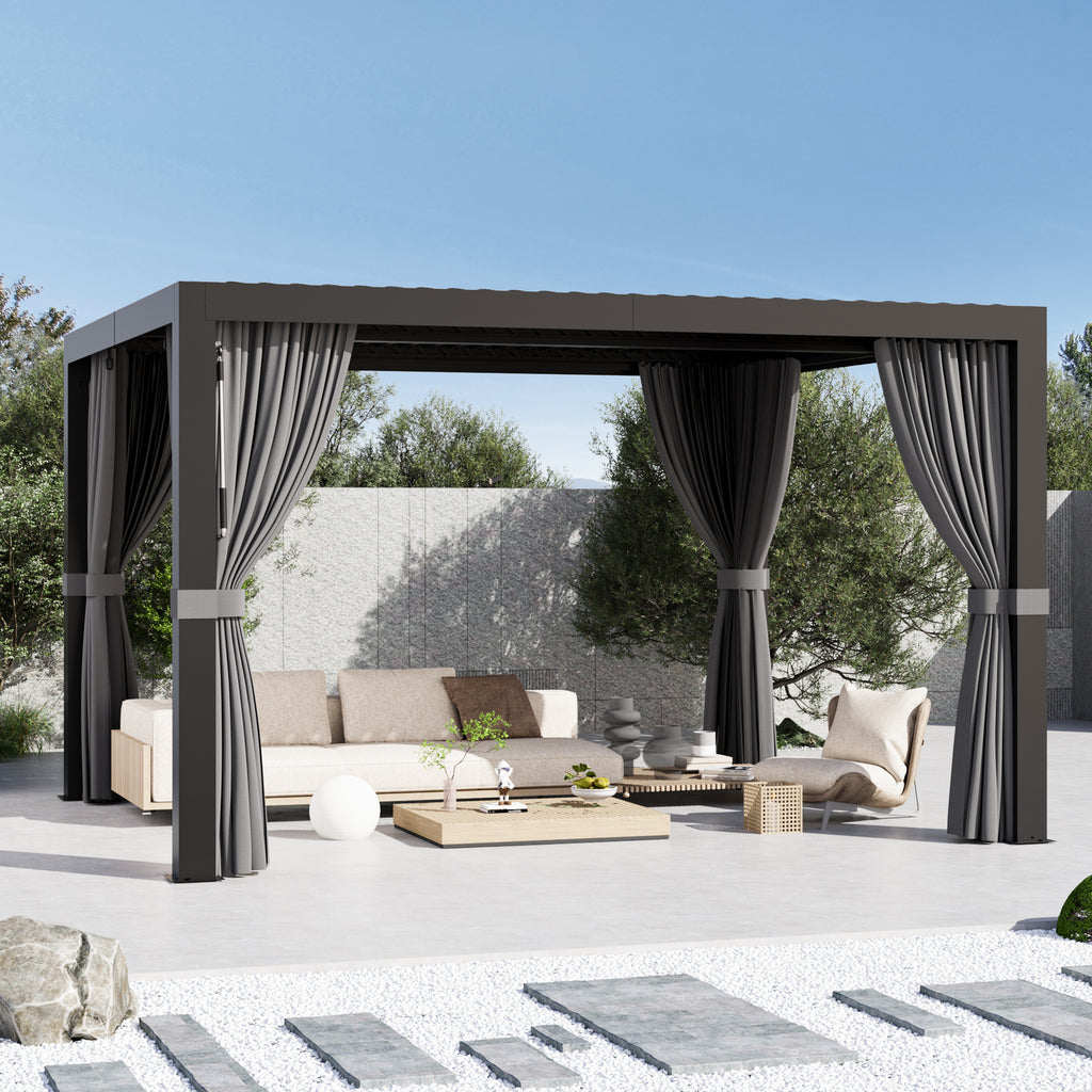 Modern Shade Aurora 10'x12' Louvered Pergola, Adjustable Waterproof Roof with Drainage, Reinforced Frame for Patio & Deck, Black
