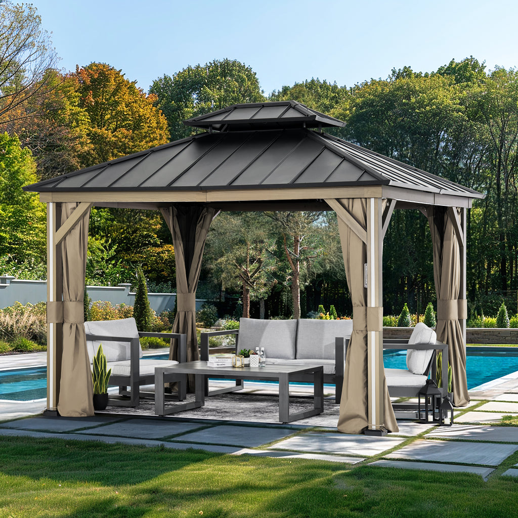 Modern Shade 10' x 12' Hardtop Steel Patio Gazebo with LED Strip Light and Ventilation