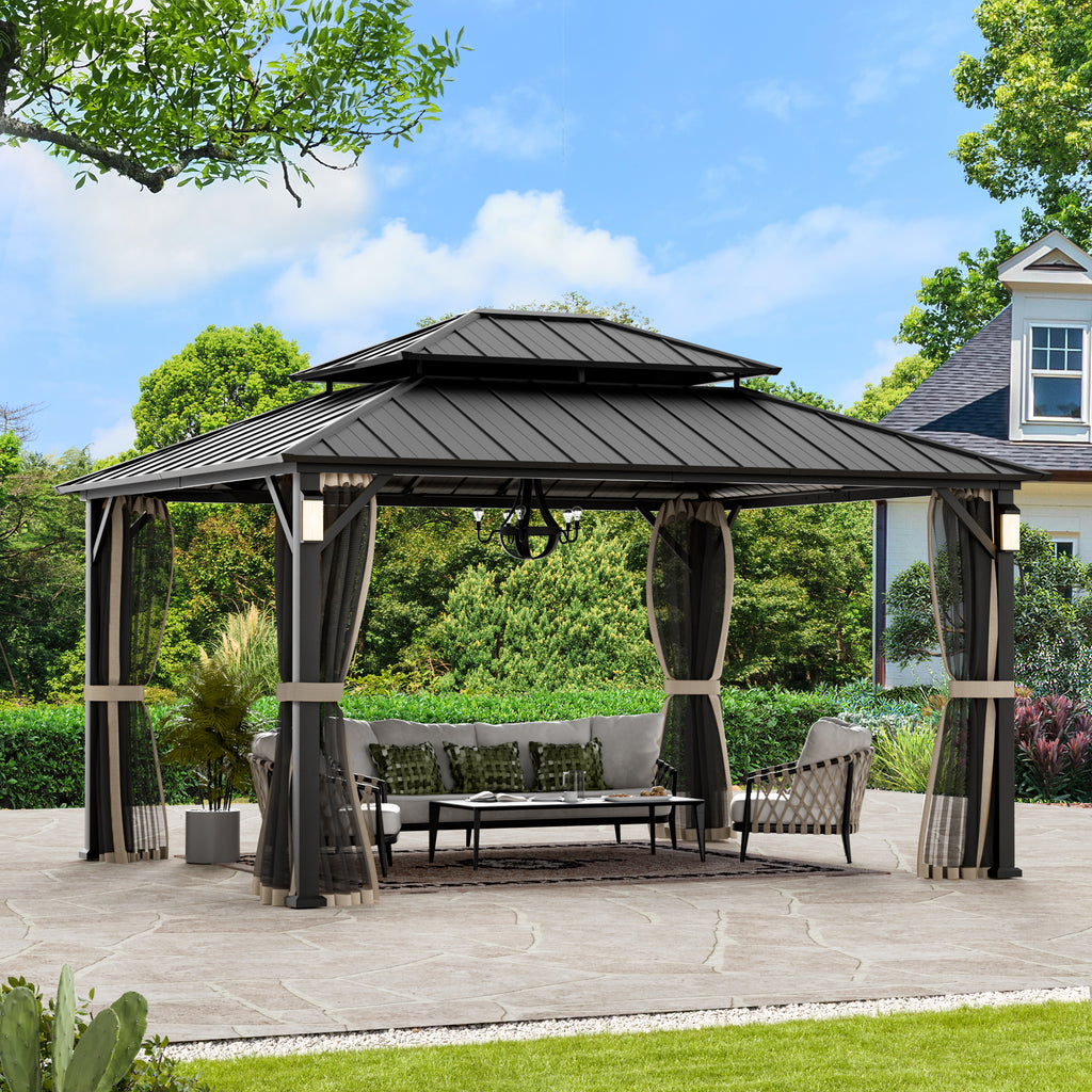 Modern Shade 12' x 14' Steel Outdoor Patio Canopy Hardtop Gazebo with Solar LED Light
