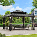 Modern Shade 12' x 14' Steel Outdoor Patio Canopy Hardtop Gazebo with Solar LED Light