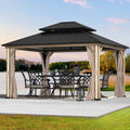 Modern Shade 12' x 14' Hardtop Gazebo with LED Lighting, USB Ports, Curtains, Netting, and Double Roof
