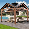 Modern Shade 12’ x 12’ Hardtop Wood Gazebo with Steel Roof, Water Resistant, Wind Resistant, Solid Cedar Frame