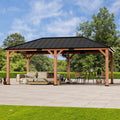 Modern Shade Tranquil Grove 12'x20’Hardtop Gazebo,Cedar Framed Pavilion with Galvanized Steel Roof,Permanent Patio Metal Gazebo for Outdoor Brown