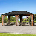 Modern Shade Tranquil Grove 12'x20’Hardtop Gazebo,Cedar Framed Pavilion with Galvanized Steel Roof,Permanent Patio Metal Gazebo for Outdoor Brown