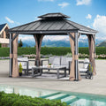 Modern Shade 10' x 12' Hardtop Gazebo with Galvanized Steel Roof, Aluminum Frame, Weather-Resistant Netting