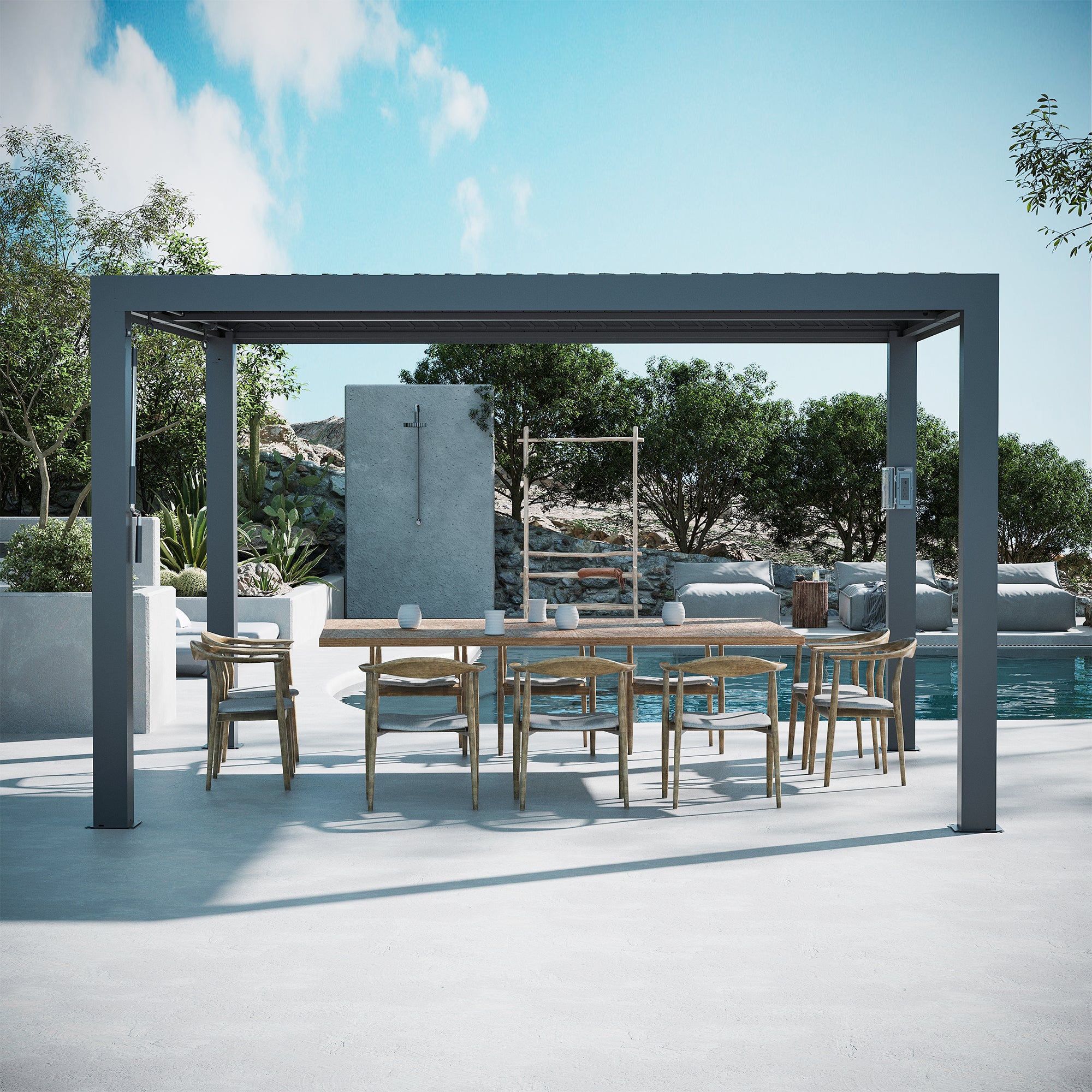 Modern Shade Aurora 10'x12' Louvered Pergola, Adjustable Waterproof Roof with Drainage, Reinforced Frame for Patio & Deck, Black