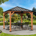 Modern Shade 10'x10' Tranquil Grove Cedar Gazebo - Steel Hardtop Grill Pavilion for Garden/Backyard