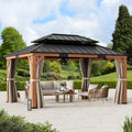 Modern Shade 12' x16' Cedar Wood Framed Gazebo Wind Resistant Hardtop with Lighting Hook for Outdoor