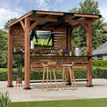 Modern Shade Cedar Wood Bar Center Gazebo with Steel Roof, Shelves, TV Mount & Power Strip for Patio or Garden