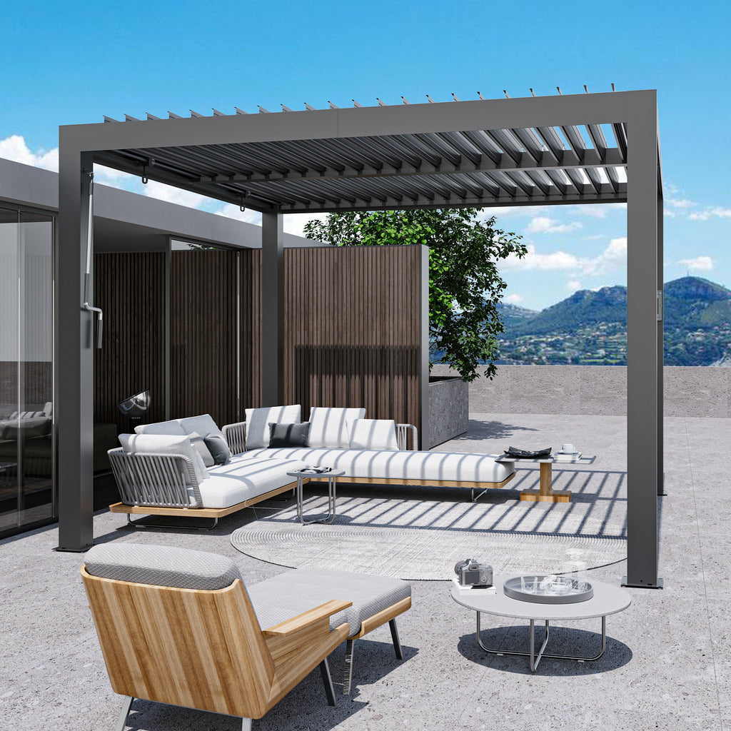 Modern Shade Aurora 10'x10' Louvered Pergola, Adjustable Waterproof Roof with Drainage, Reinforced Frame for Patio & Deck, Black