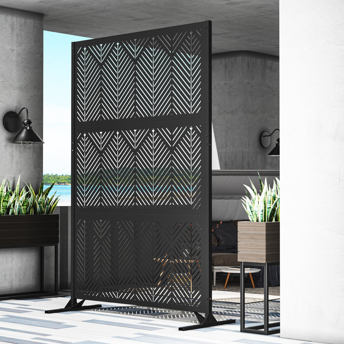 Modern Shade 4x6 FT Metal Privacy Screen - Geo Forest