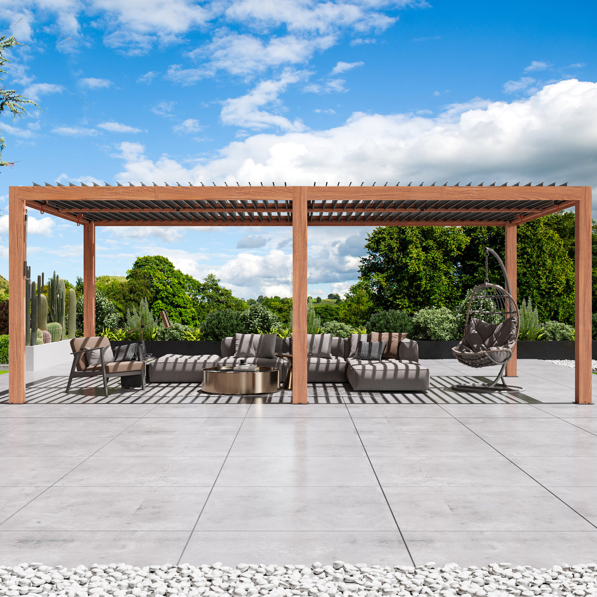 Modern Shade Aurora 10'x20' Louvered Pergola, Adjustable Waterproof Roof with Drainage, Reinforced Frame for Patio & Deck, Brown