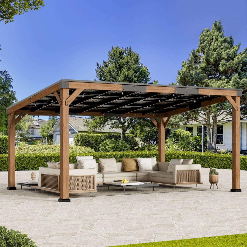 Modern Shade 12'x16' Supreme Cedar Wood Gazebo Hardtop Slope Roof for Backyard Deck
