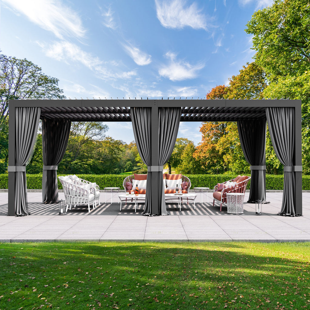 Modern Shade Aurora 10'x20' Louvered Pergola, Adjustable Waterproof Roof with Drainage, Reinforced Frame for Patio & Deck, Black
