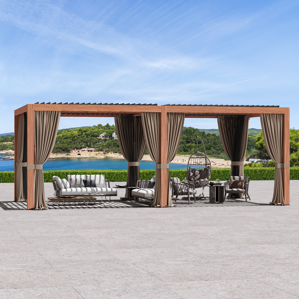 Modern Shade Aurora 10'x20' Louvered Pergola, Adjustable Waterproof Roof with Drainage, Reinforced Frame for Patio & Deck, Brown