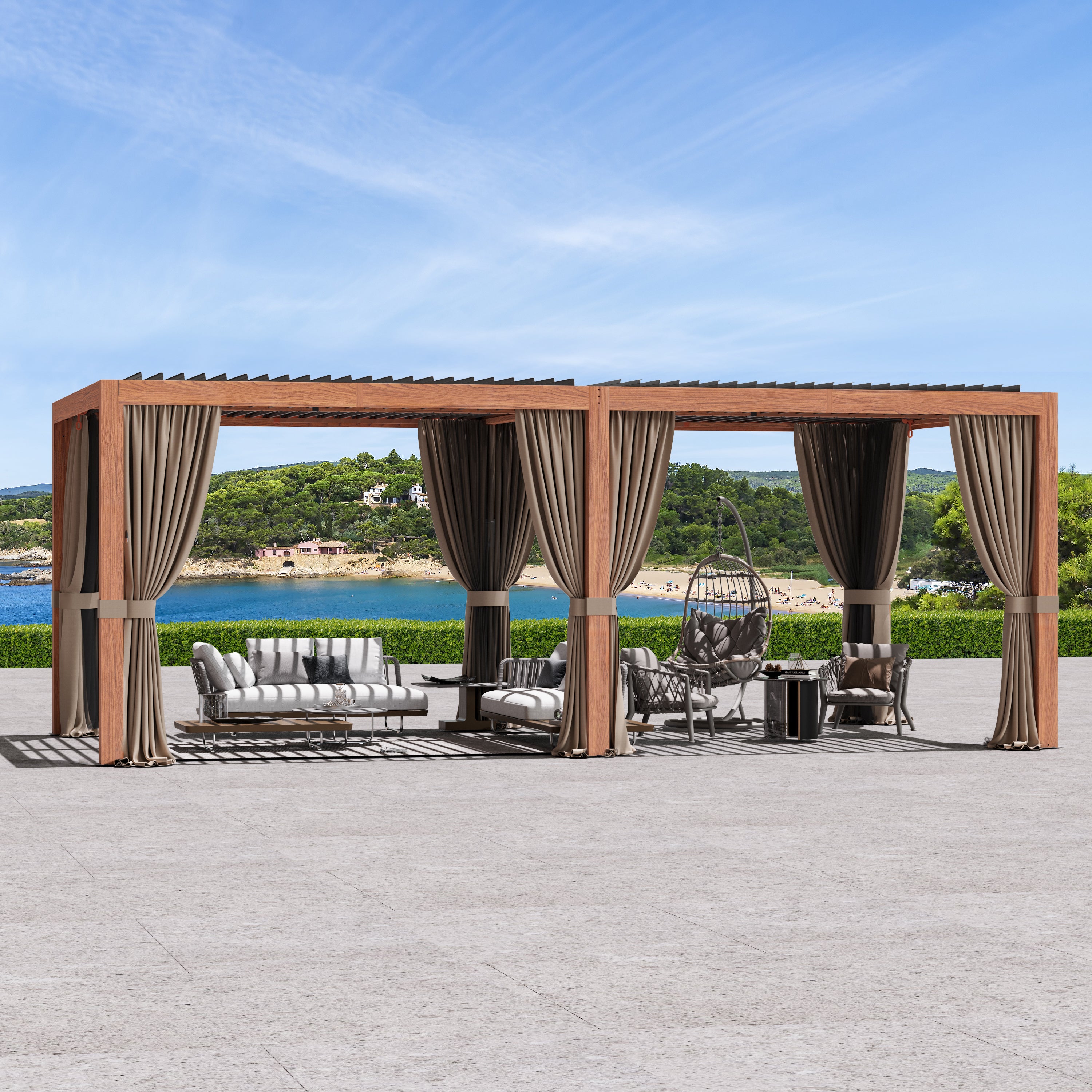 Modern Shade Aurora 10'x20' Louvered Pergola, Adjustable Waterproof Roof with Drainage, Reinforced Frame for Patio & Deck, Brown