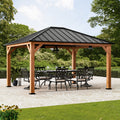 Modern Shade Tranquil Grove 12'x14’Hardtop Gazebo,Cedar Framed Pavilion with Galvanized Steel Roof,Permanent Patio Metal Gazebo for Outdoor Brown