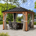 Modern Shade Tranquil Grove 11'x11' Hardtop Gazebo, Cedar Frame, Steel Roof, Netting, Curtains, Brown Outdoor
