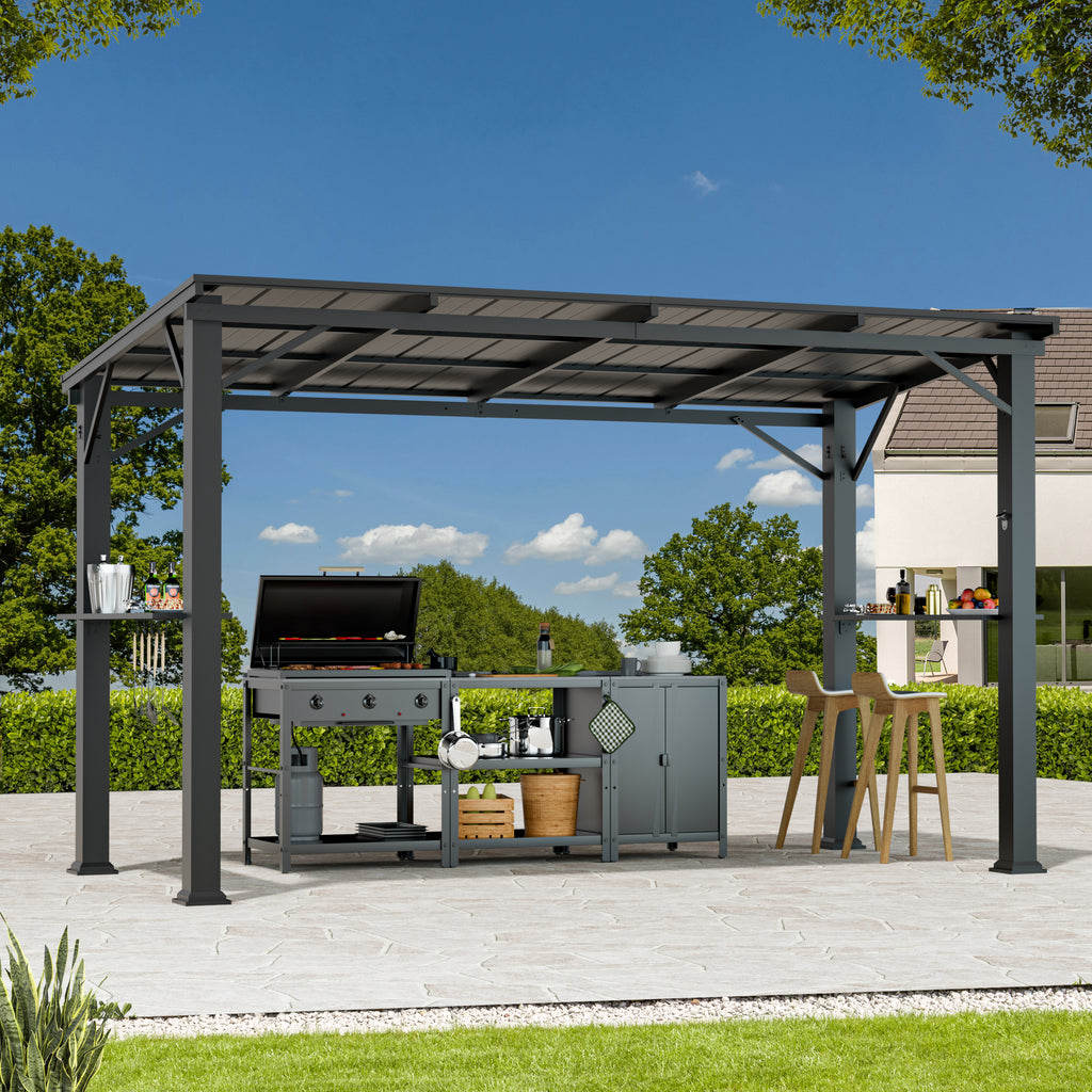 Grill Gazebo 6'x12' with Side Shelf, Hardtop Grill Canopy with Bottle Opener & Hooks, Sturdy Rustproof Frame for Backyard Garden Patio, Black