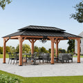 Modern Shade Rosewood 12'x20’Hardtop Gazebo,Cedar Framed Rosewood Pavilion with Double Galvanized Steel Roof,Permanent Patio Gazebo for Outdoor Brown