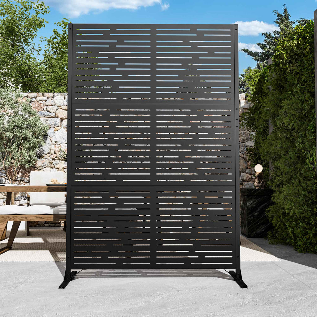 Modern Shade 4x6 FT Metal Privacy Screen, Artistic Modular Decorative Panel, Freestanding Weather-Resistant Outdoor Patio Fence & Garden Divider (Metro Code)