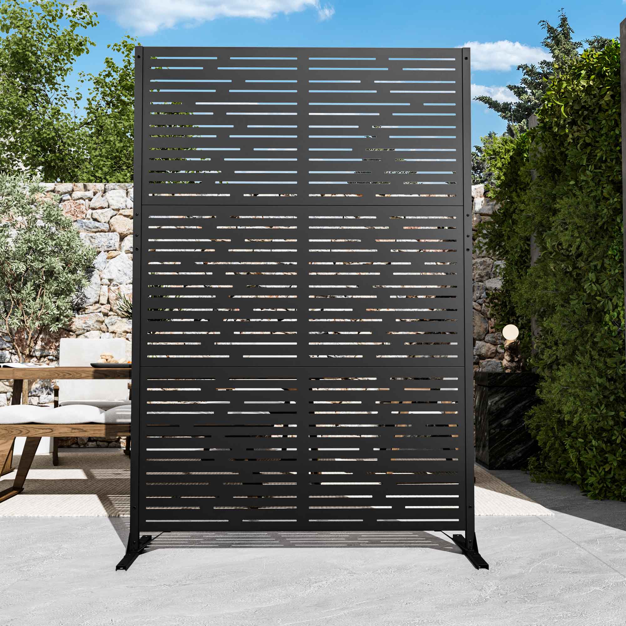 Modern Shade 4x6 FT Metal Privacy Screen, Artistic Modular Decorative Panel, Freestanding Weather-Resistant Outdoor Patio Fence & Garden Divider (Metro Code)