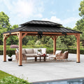 Modern Shade 12'x16' Rosewood Cedar Gazebo Double Galvanized Steel Roof for Garden Backyard
