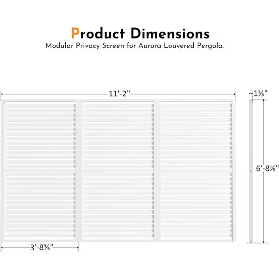 Modern Shade 12ft Modular Privacy Screen, Galvanized Steel Panel for Louvered Pergola, Easy Installation, White