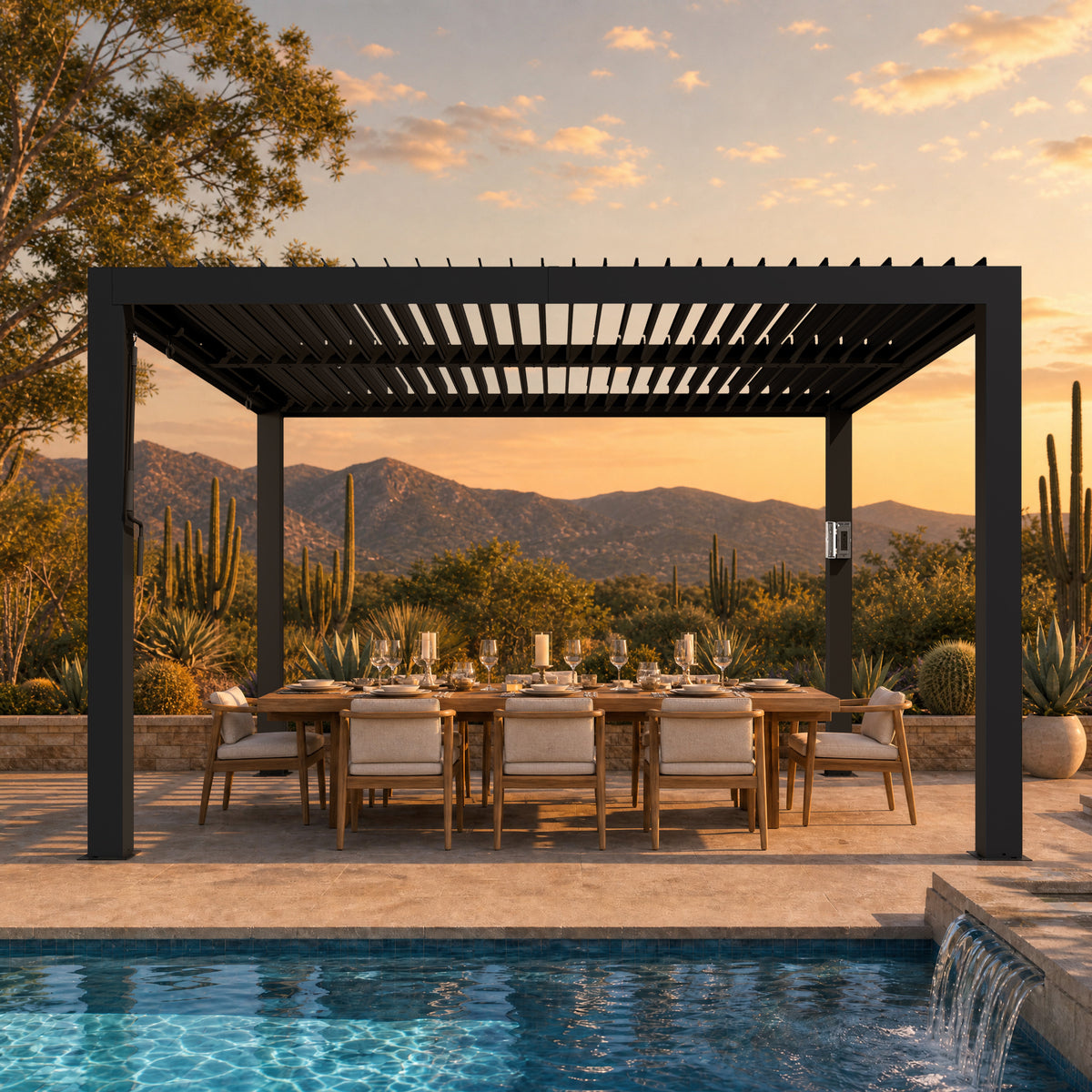 Modern Shade Aurora 10'x12' Louvered Pergola, Adjustable Waterproof Roof with Drainage, Reinforced Frame for Patio & Deck, Black