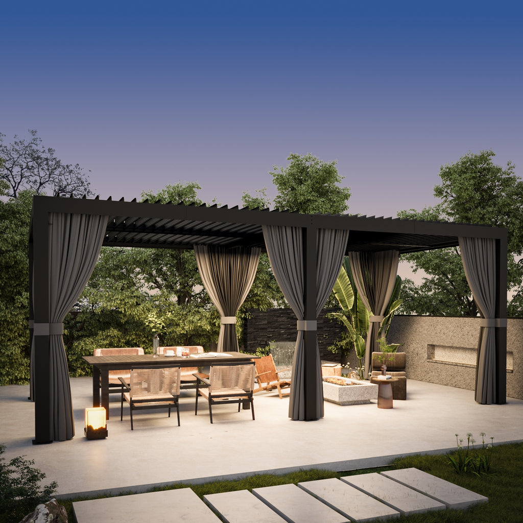 Modern Shade Aurora 10'x20' Louvered Pergola, Adjustable Waterproof Roof with Drainage, Reinforced Frame for Patio & Deck, Black