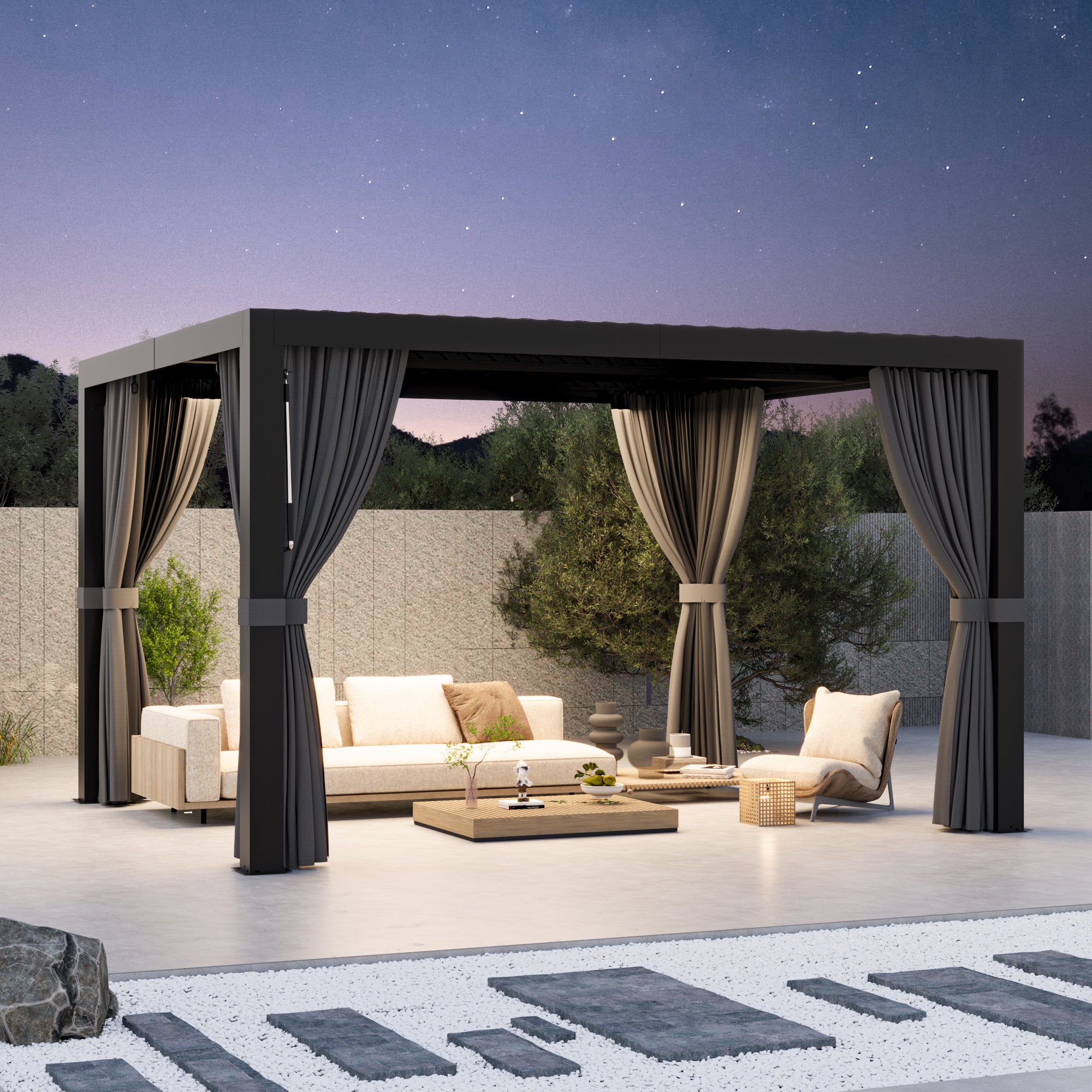 Modern Shade Aurora 10'x12' Louvered Pergola, Adjustable Waterproof Roof with Drainage, Reinforced Frame for Patio & Deck, Black