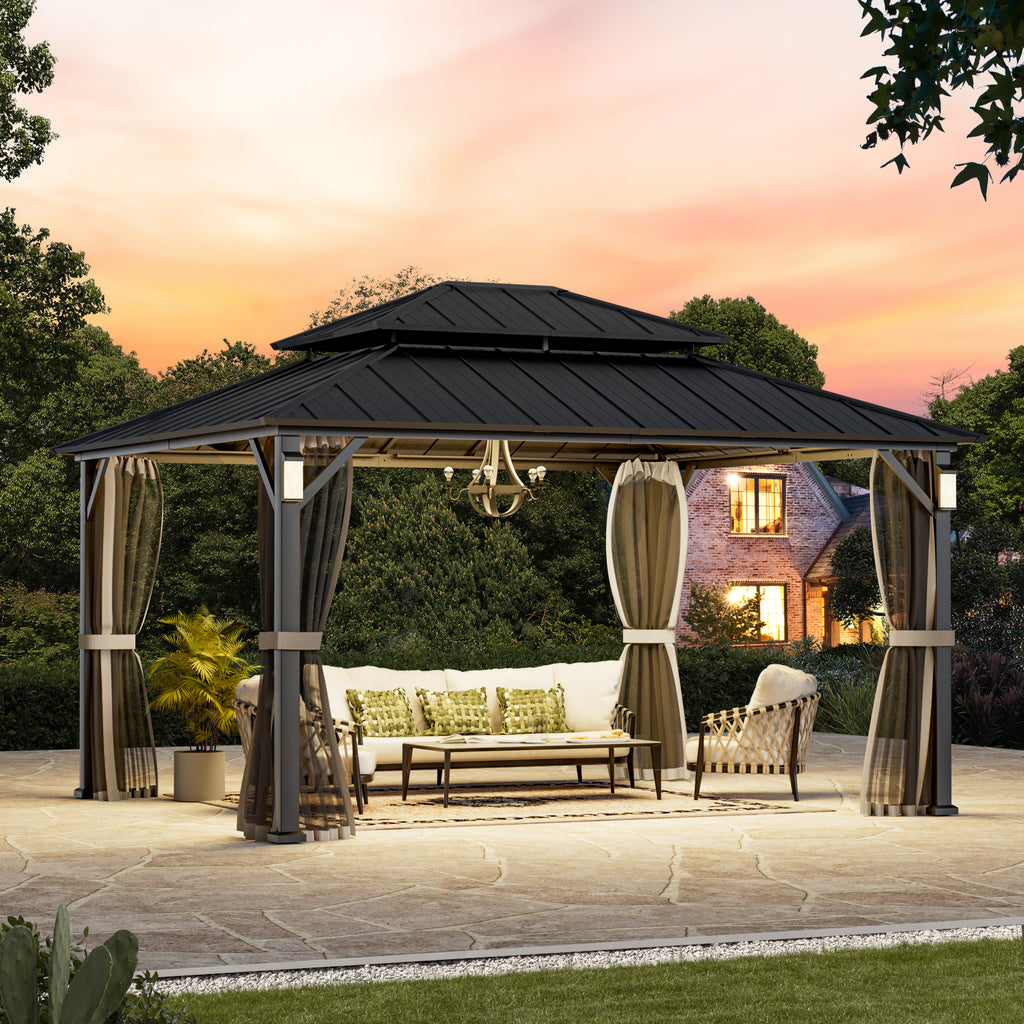 Modern Shade 12' x 14' Steel Outdoor Patio Canopy Hardtop Gazebo with Solar LED Light