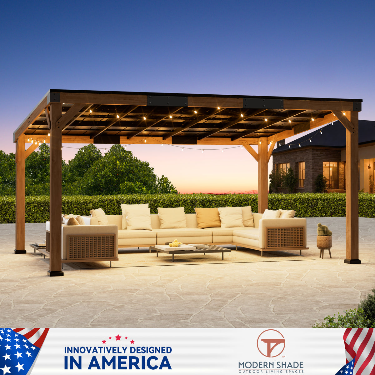 Modern Shade 12'x16' Supreme Cedar Wood Gazebo Hardtop Slope Roof for Backyard Deck