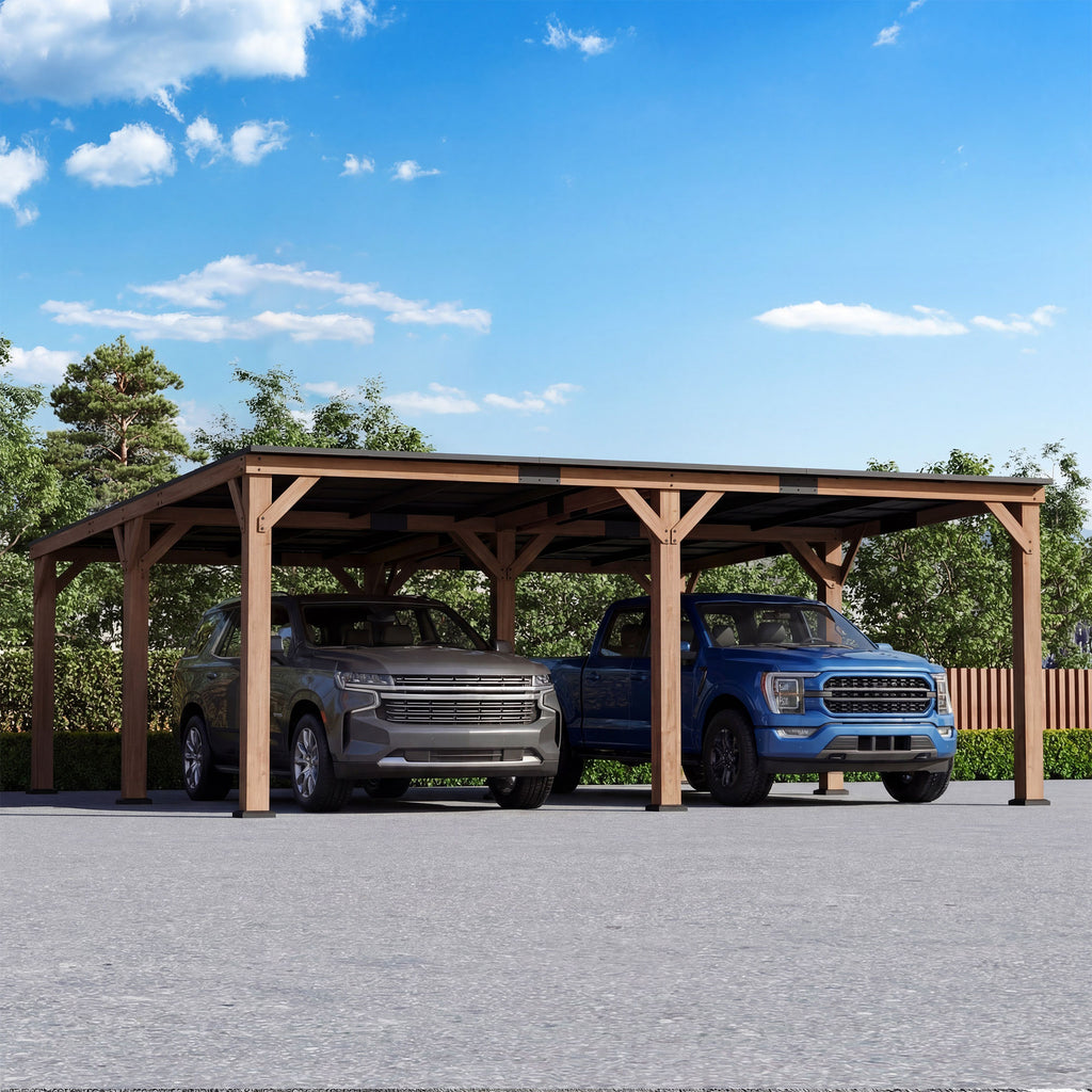 Modern Shade 12' x 20' Cedar Wood Gazebo with Hardtop Slope Roof,Permanent Grill Gazebo for Outdoor Backyard Brown