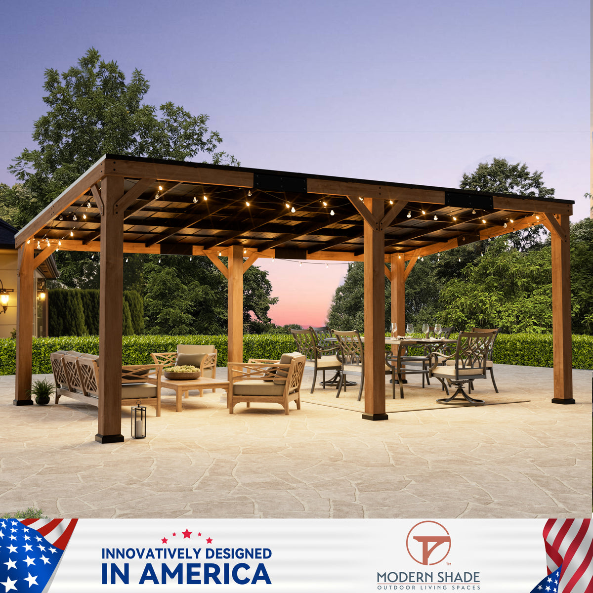 Modern Shade 12' x 20' Cedar Wood Gazebo with Hardtop Slope Roof,Permanent Grill Gazebo for Outdoor Backyard Brown