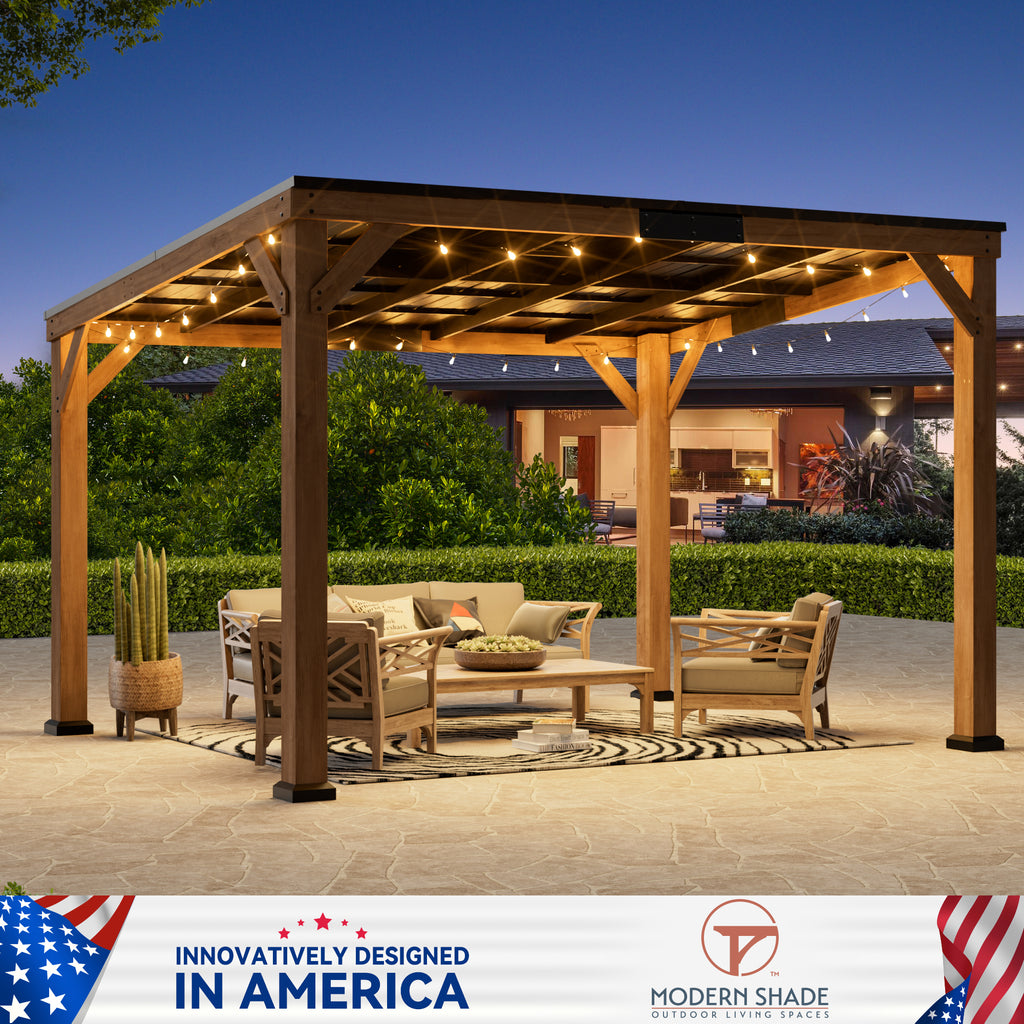 Modern Shade 10' x 12' Cedar Wood Hardtop Gazebo, Rot-Resistant Backyard Grill Shelter