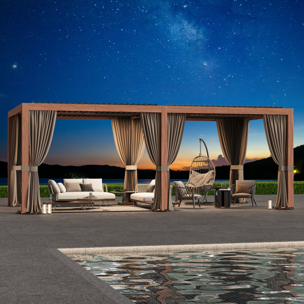 Modern Shade Aurora 10'x20' Louvered Pergola, Adjustable Waterproof Roof with Drainage, Reinforced Frame for Patio & Deck, Brown