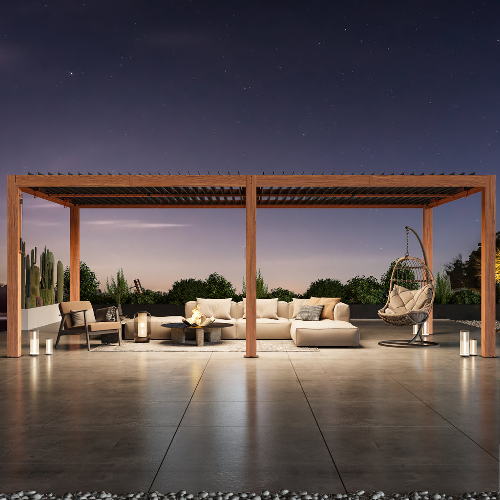 Modern Shade Aurora 10'x20' Louvered Pergola, Adjustable Waterproof Roof with Drainage, Reinforced Frame for Patio & Deck, Brown