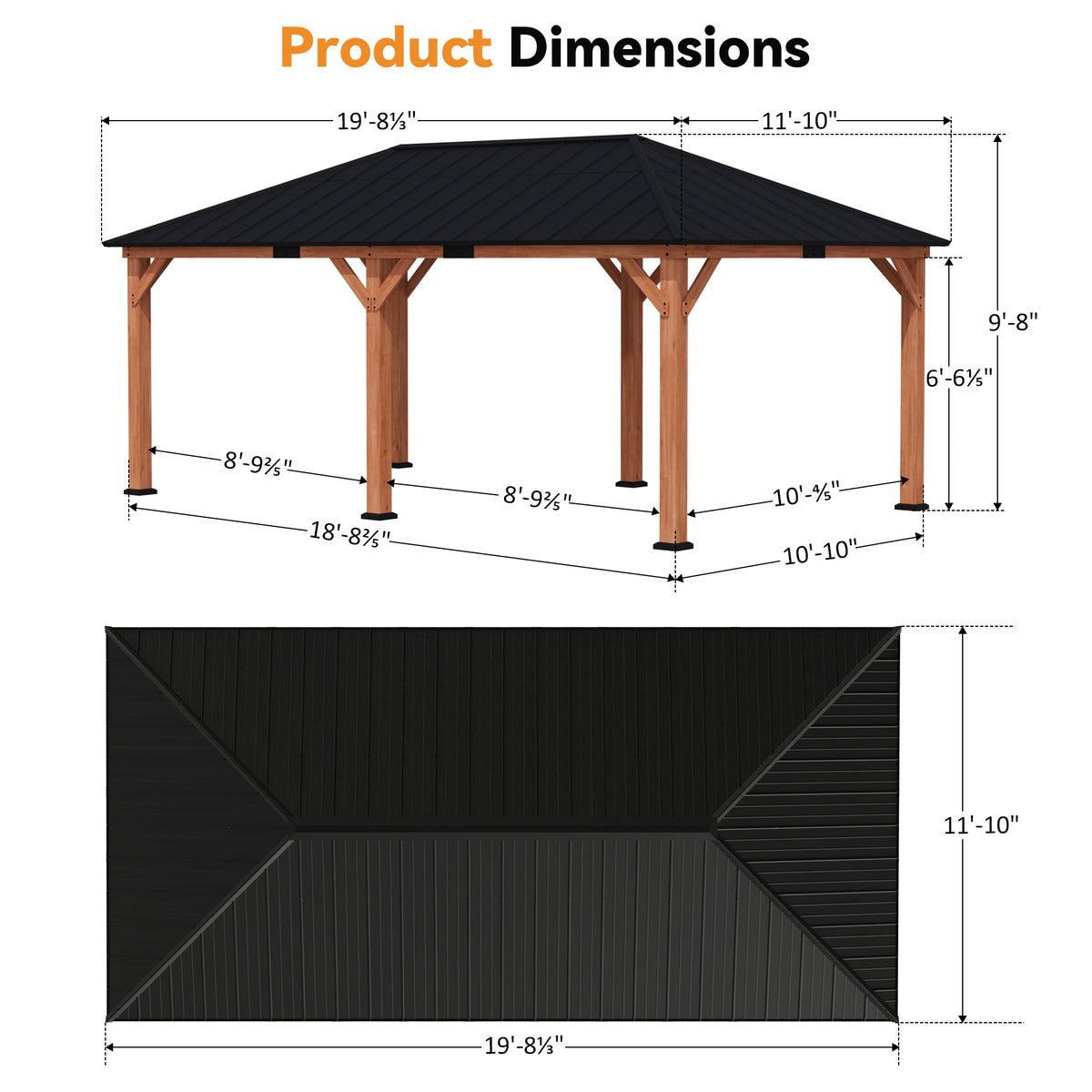 Modern Shade Tranquil Grove 12'x20’Hardtop Gazebo,Cedar Framed Pavilion with Galvanized Steel Roof,Permanent Patio Metal Gazebo for Outdoor Brown