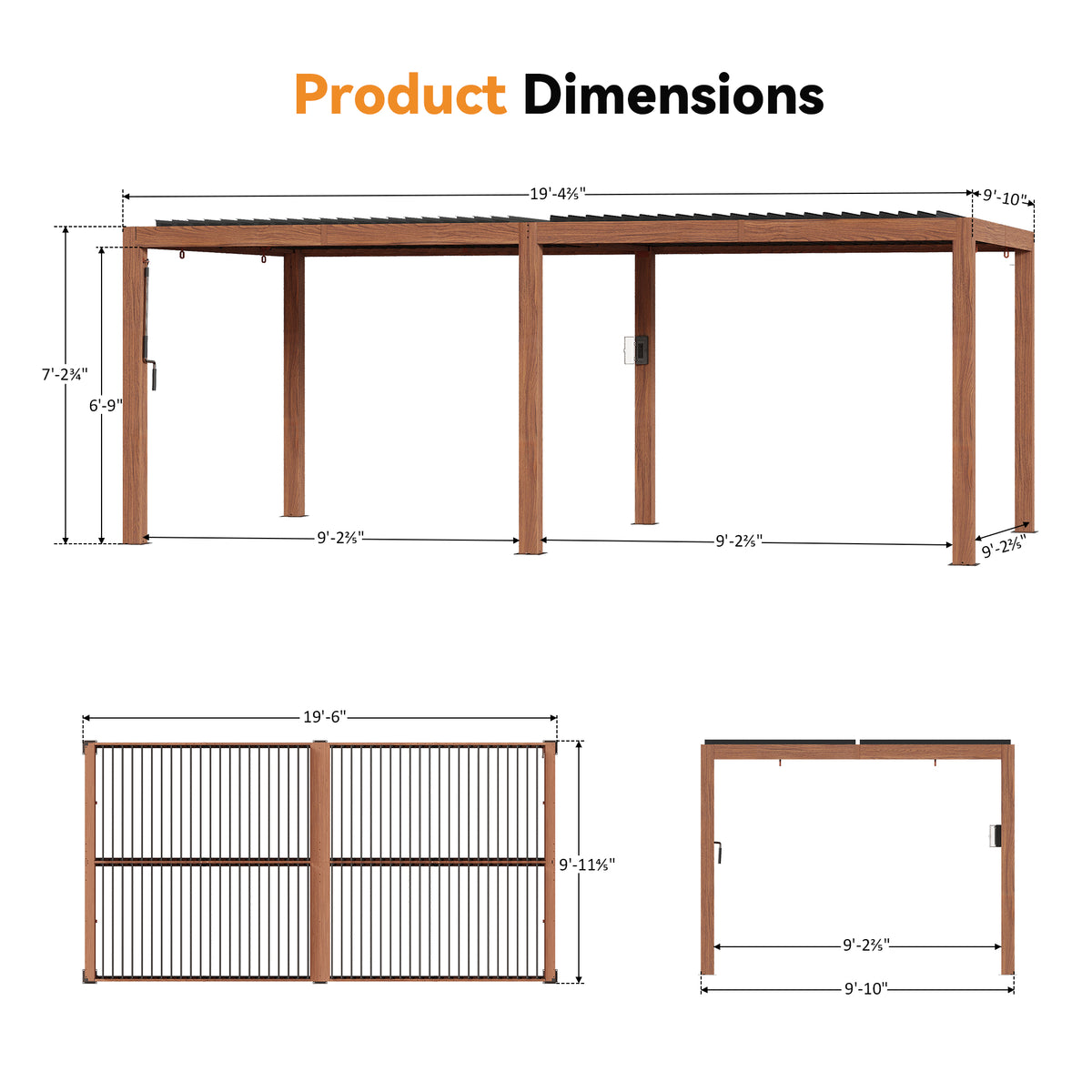Modern Shade Aurora 10'x20' Louvered Pergola, Adjustable Waterproof Roof with Drainage, Reinforced Frame for Patio & Deck, Brown