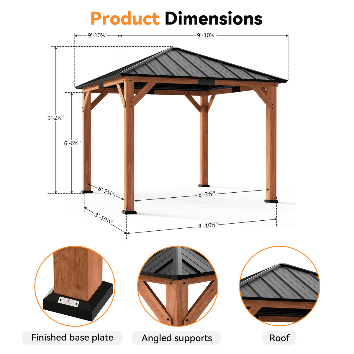 Modern Shade 10'x10' Tranquil Grove Cedar Gazebo - Steel Hardtop Grill Pavilion for Garden/Backyard