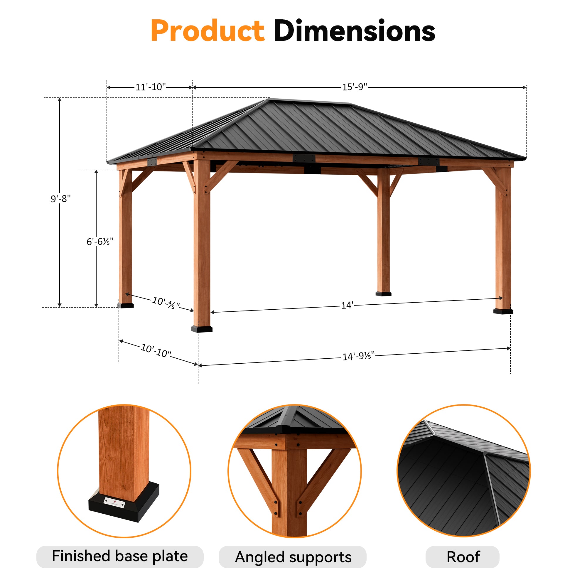 Modern Shade Tranquil Grove 12'x16' Hardtop Gazebo, Cedar Frame, Steel Roof, Netting, Curtains, Brown Outdoor