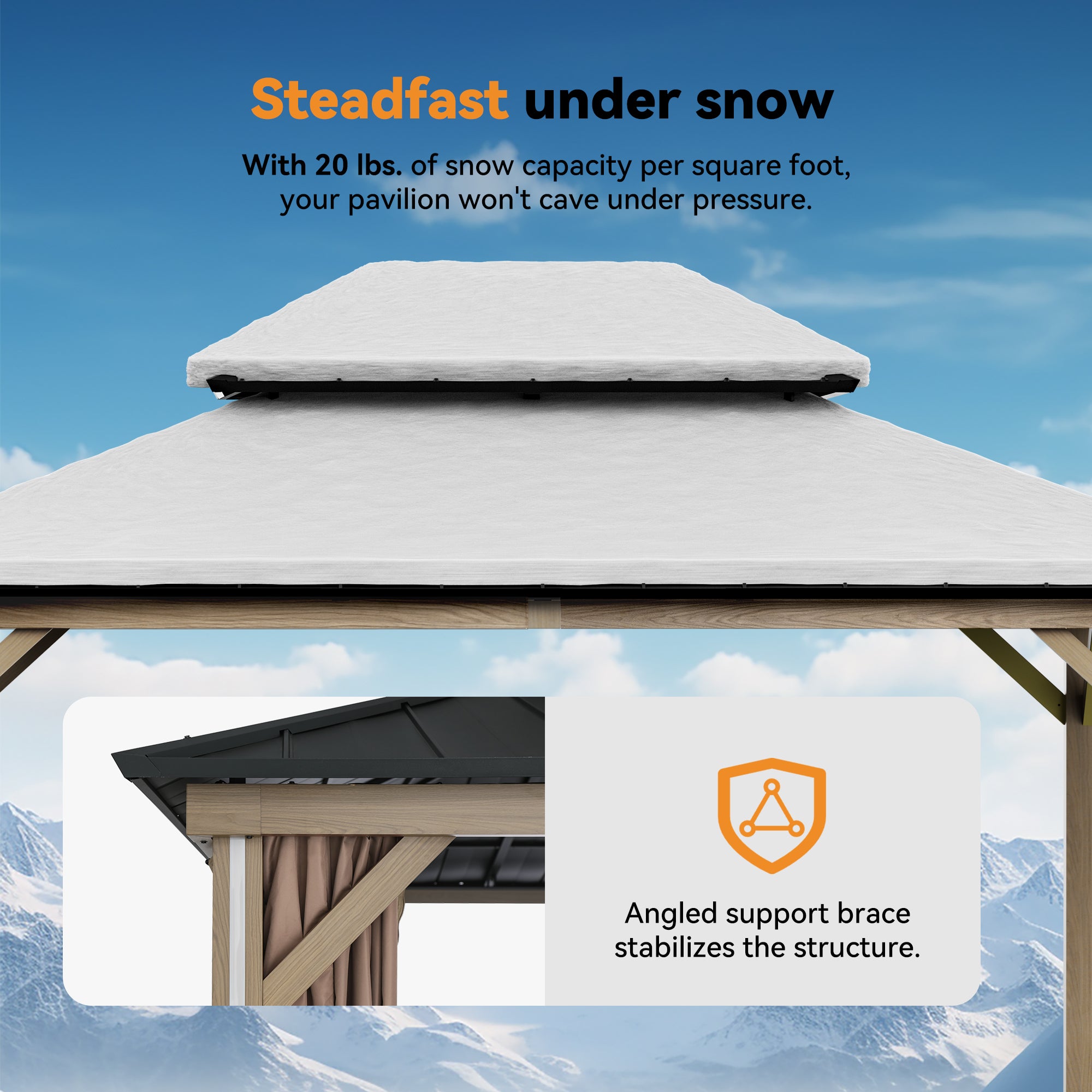 Modern Shade 12'x16' Hardtop Gazebo Wood-Look Aluminum 4 LED Lights USB Ports for Outdoor Patio Deck