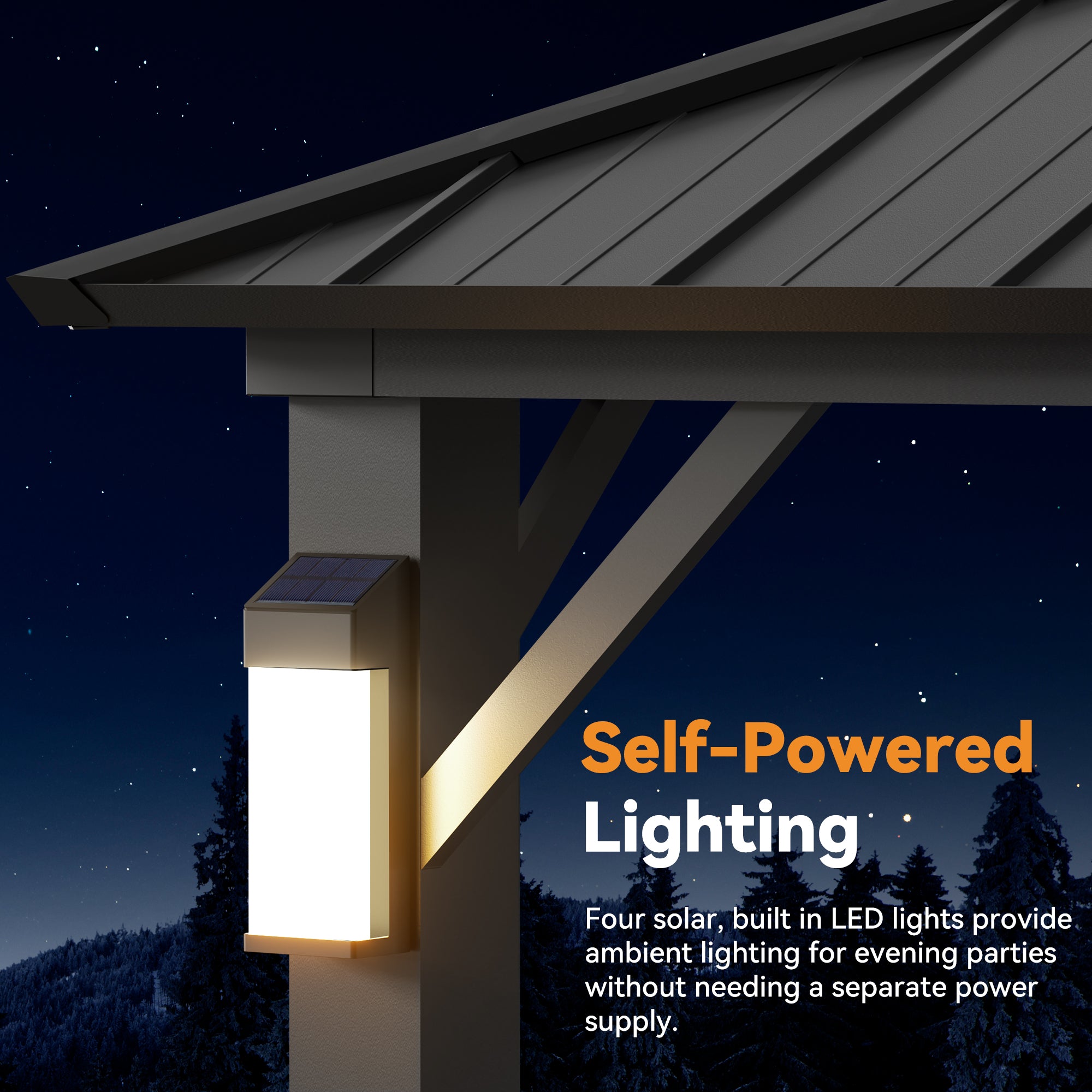 Modern Shade Horizon 12'x24' Hardtop Gazebo, Galvanized Steel Double Roof with 4 LED Lights, Netting & Curtains, Black