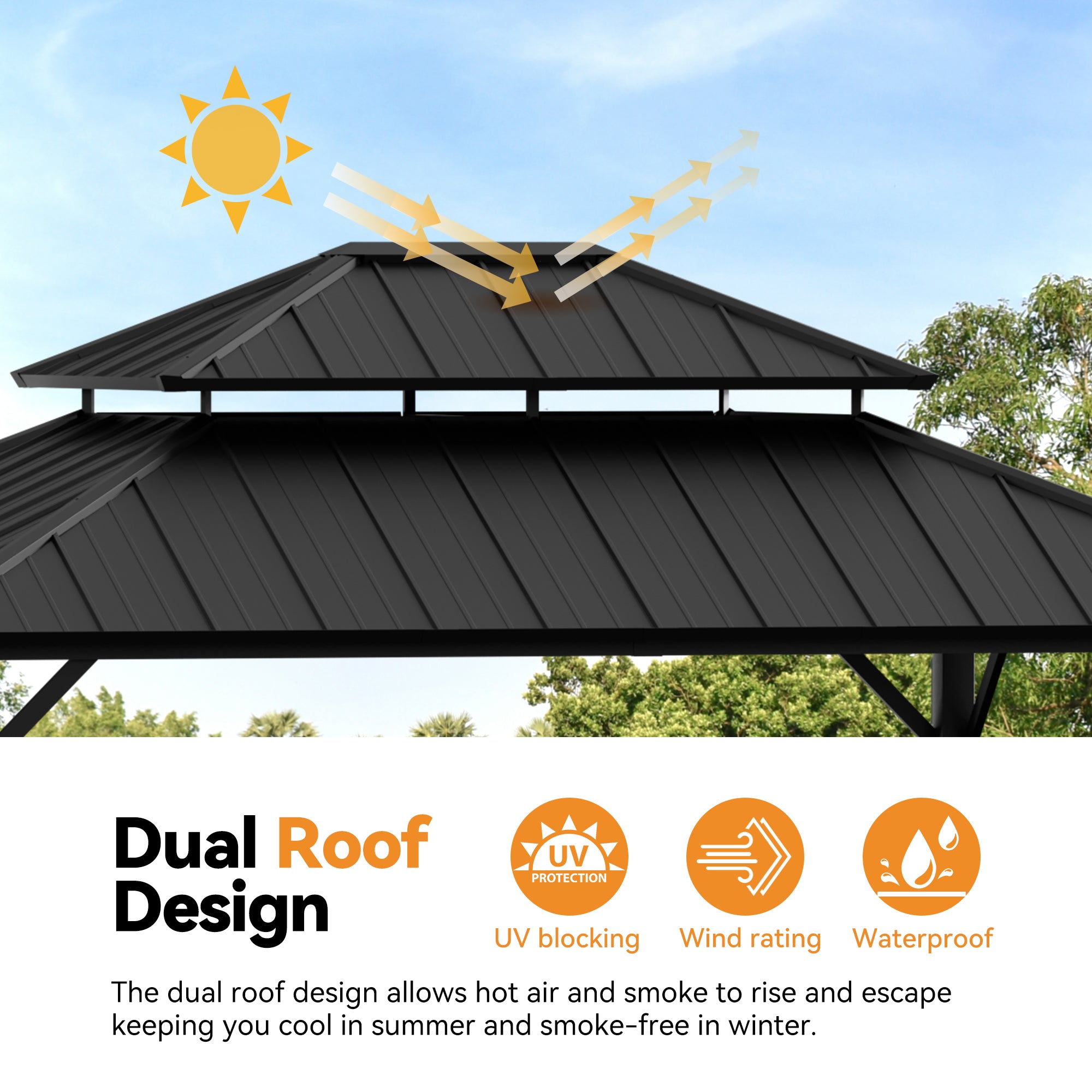 Modern Shade 12' x 14' Steel Outdoor Patio Canopy Hardtop Gazebo with Solar LED Light